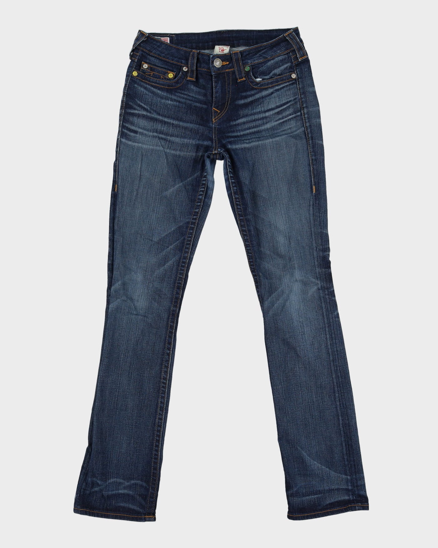 00s Y2K True Religion Blue Dark Wash Contrast Stitch Jeans - W28 L32
