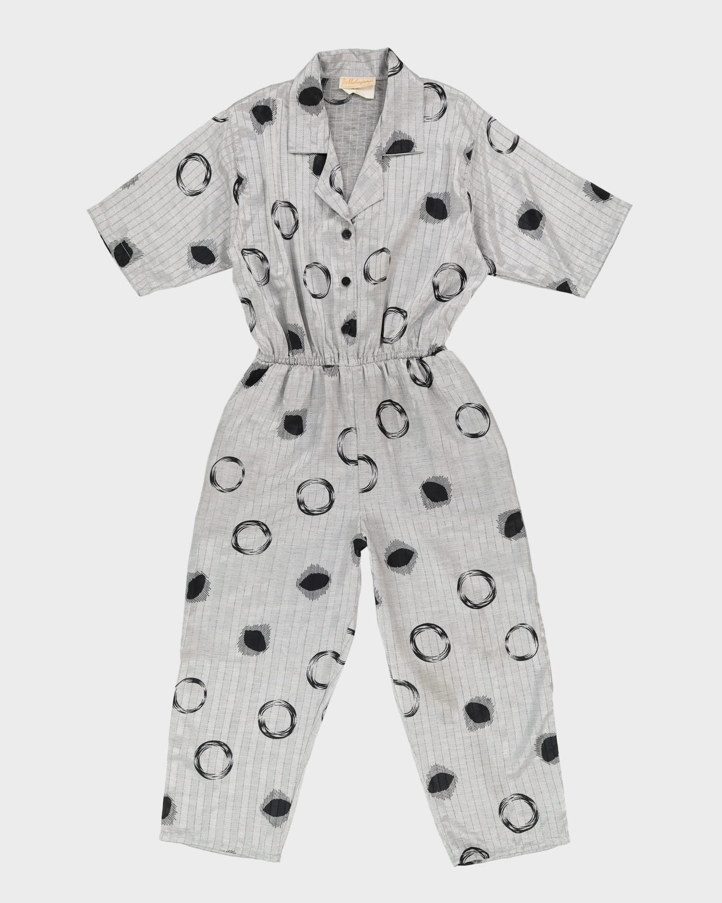 1980s Silver And Black Patterned Cropped Jumpsuit - S