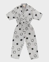 1980s Silver And Black Patterned Cropped Jumpsuit - S