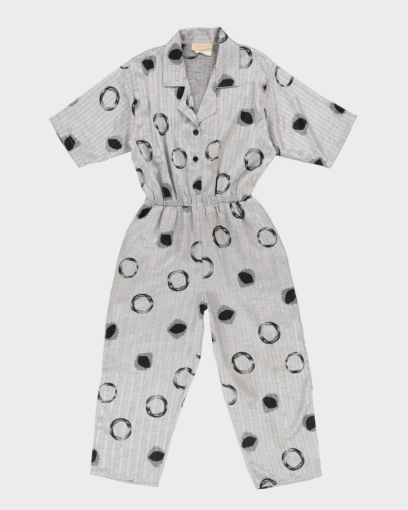 1980s Silver And Black Patterned Cropped Jumpsuit - S