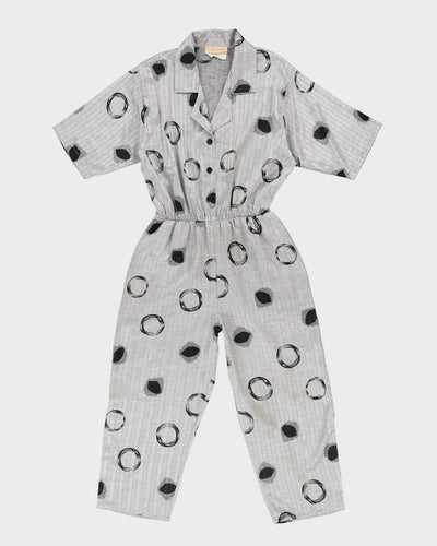 1980s Silver And Black Patterned Cropped Jumpsuit - S