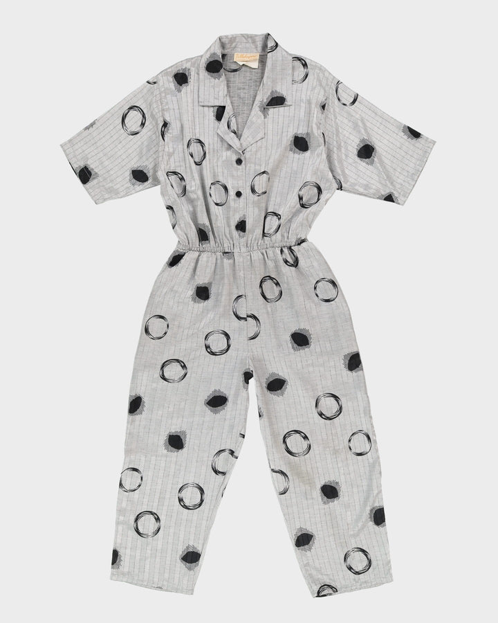 1980s Silver And Black Patterned Cropped Jumpsuit - S