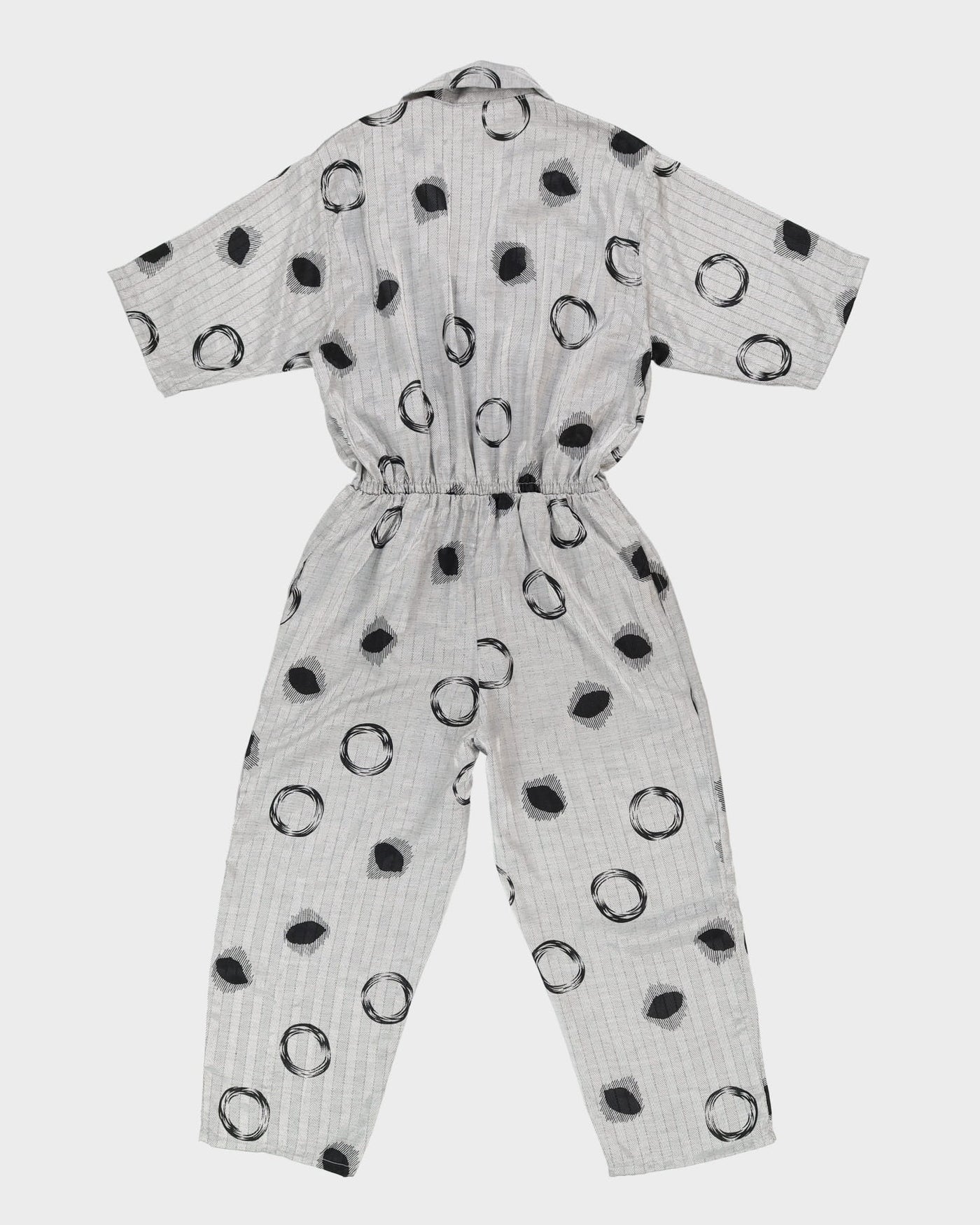 1980s Silver And Black Patterned Cropped Jumpsuit - S