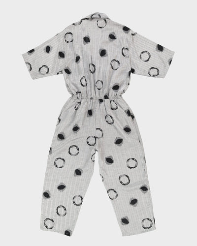 1980s Silver And Black Patterned Cropped Jumpsuit - S