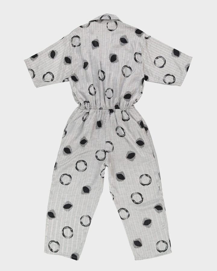 1980s Silver And Black Patterned Cropped Jumpsuit - S