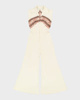 Vintage 1970s Cream Flared Leg Long Jumpsuit - S