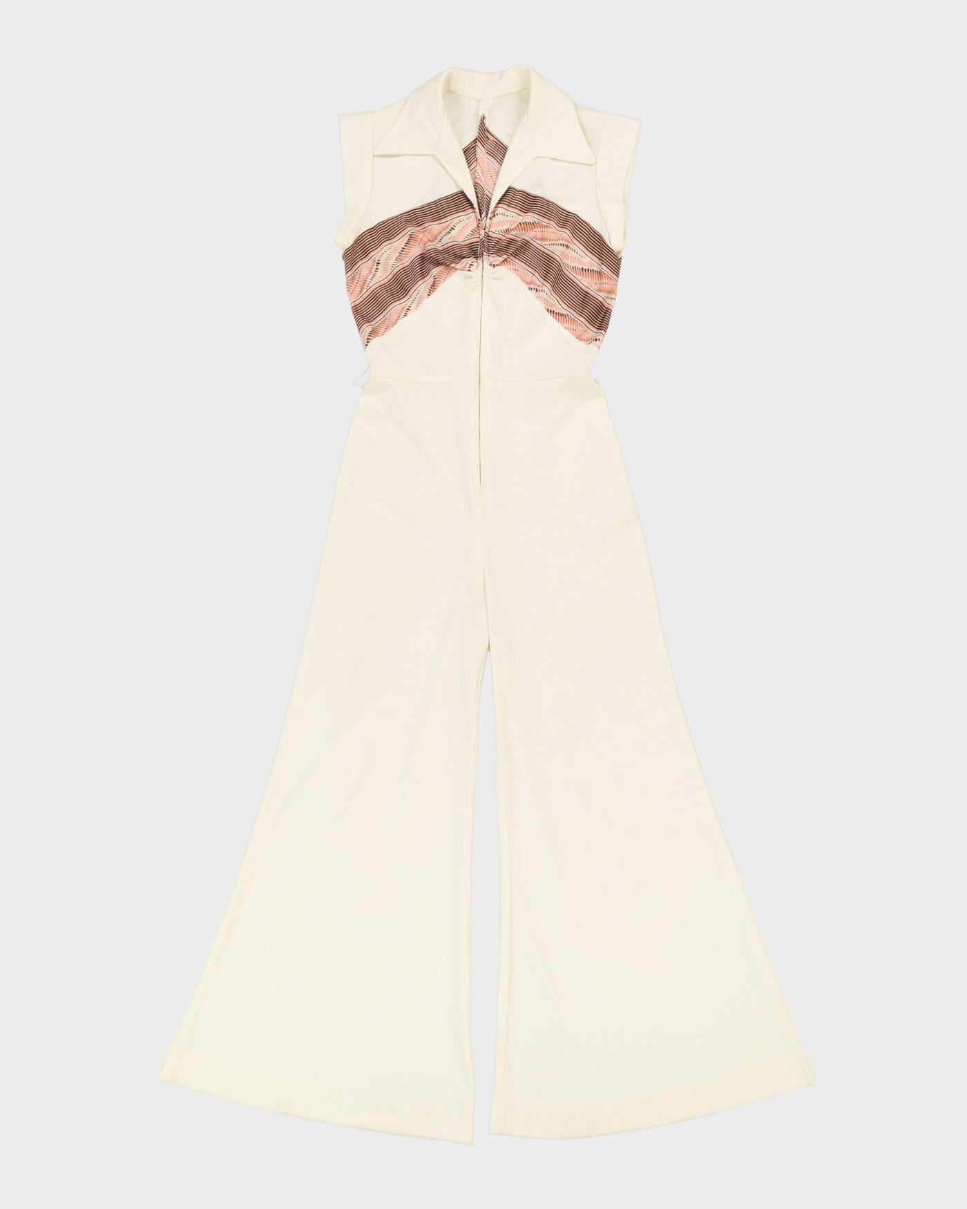 Vintage 1970s Cream Flared Leg Long Jumpsuit - S