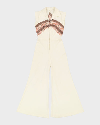 Vintage 1970s Cream Flared Leg Long Jumpsuit - S