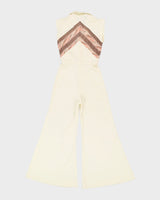 Vintage 1970s Cream Flared Leg Long Jumpsuit - S