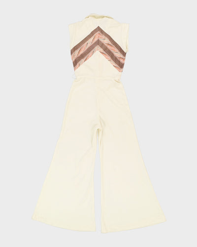 Vintage 1970s Cream Flared Leg Long Jumpsuit - S
