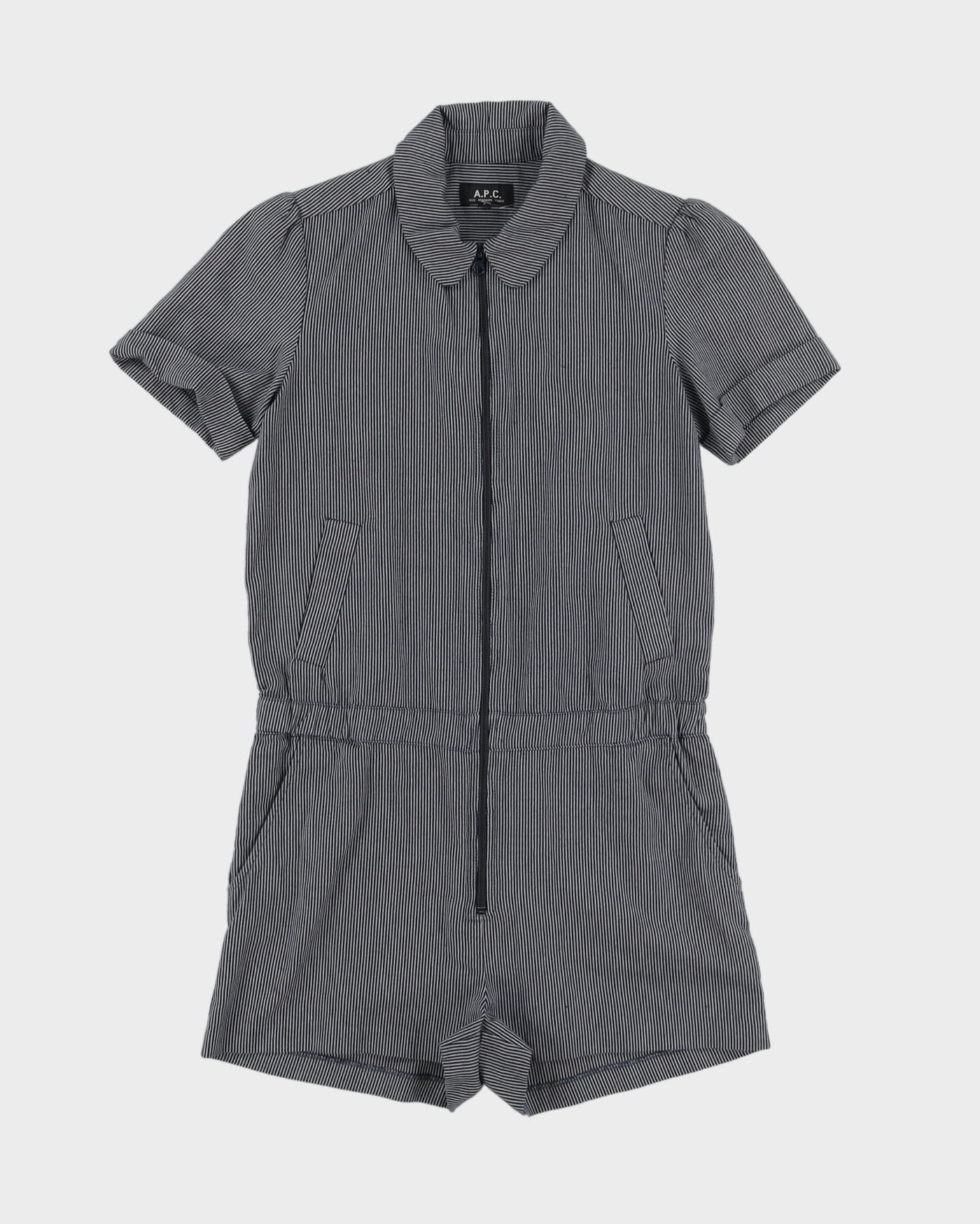 A.P.C. Blue Stripy Cotton Playsuit - S
