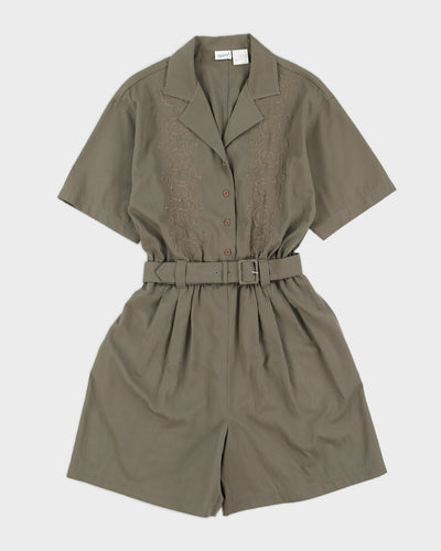 Green Embroidery Detailed Playsuit - S