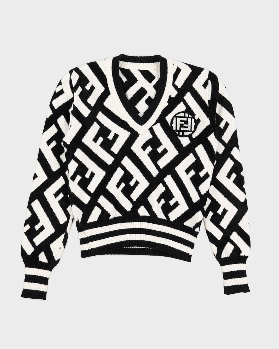 Fendi Black and White Logo Pattern Terry Pullover Jumper - XS