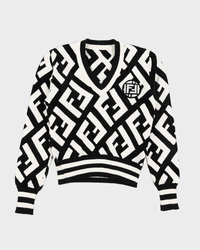 Fendi Black and White Logo Pattern Terry Pullover Jumper - XS