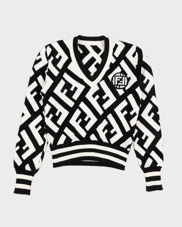 Fendi Black and White Logo Pattern Terry Pullover Jumper - XS