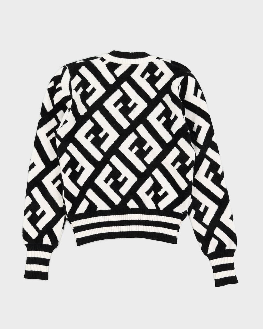 Fendi Black and White Logo Pattern Terry Pullover Jumper - XS