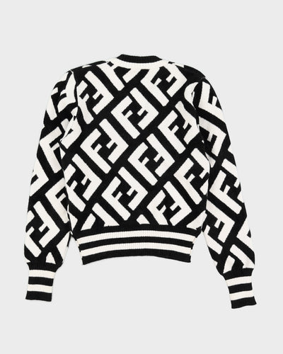 Fendi Black and White Logo Pattern Terry Pullover Jumper - XS