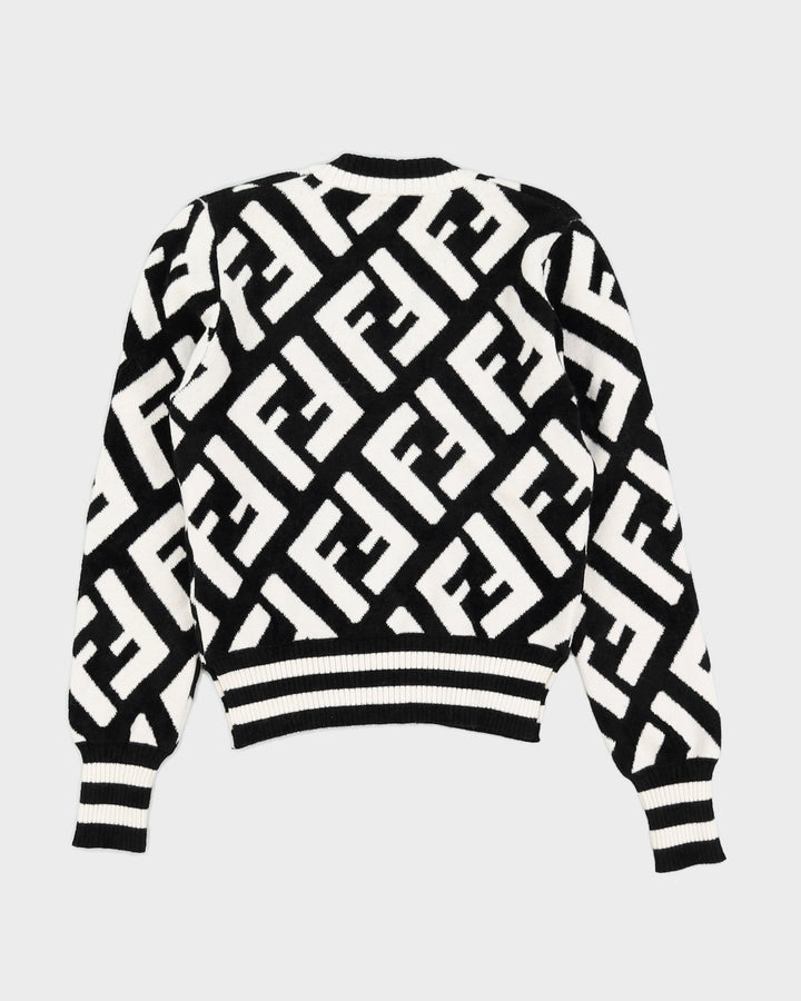 Fendi Black and White Logo Pattern Terry Pullover Jumper - XS