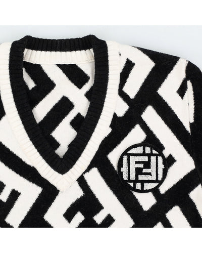 Fendi Black and White Logo Pattern Terry Pullover Jumper - XS