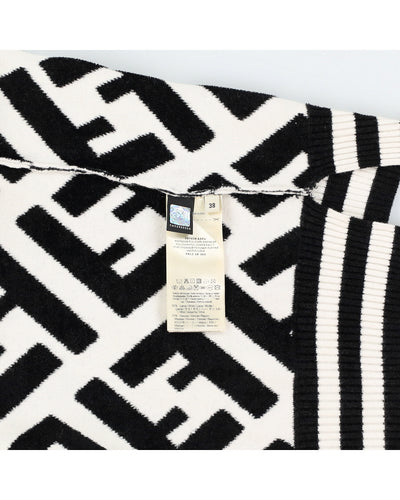 Fendi Black and White Logo Pattern Terry Pullover Jumper - XS