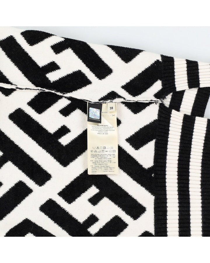 Fendi Black and White Logo Pattern Terry Pullover Jumper - XS