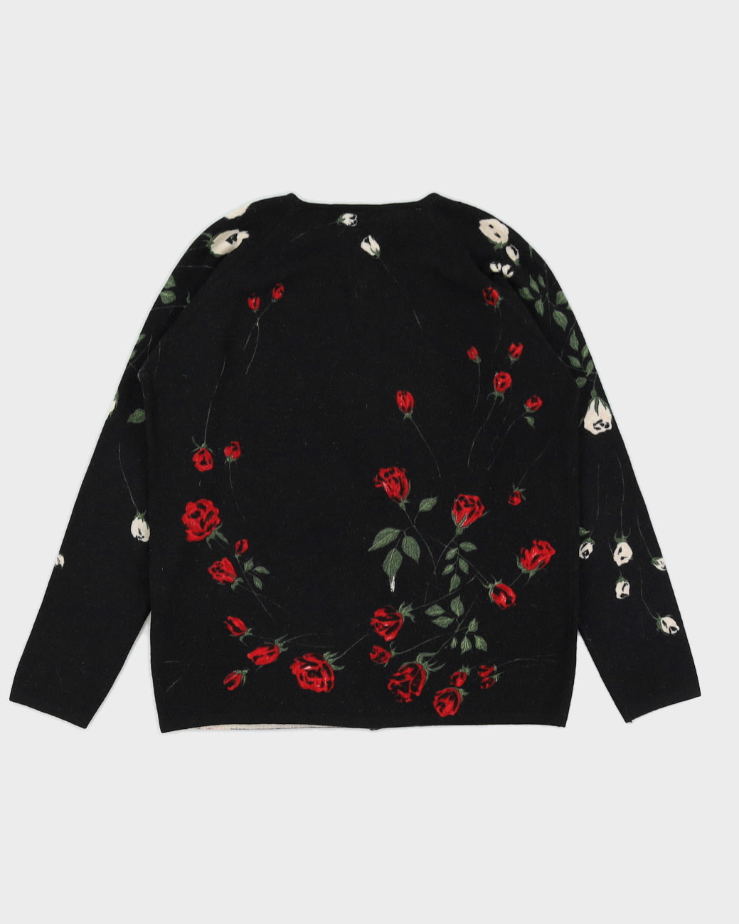 Vintage 1990s Black Button Up Cardigan with Roses - M
