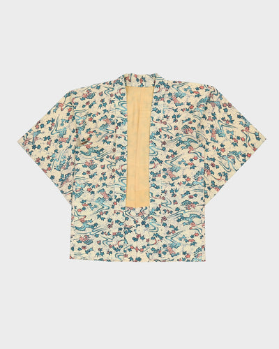 1990s Cream Patterned Haori Kimono Jacket - M