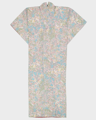 Lilac Floral Pattern Crepe Kimono - S / M