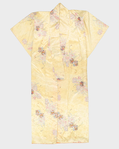 Yellow Floral Pattern Silk Kimono - L
