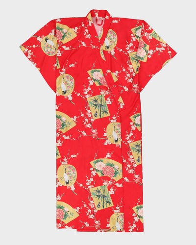 Red Patterned Cotton Yukata Kimono - S