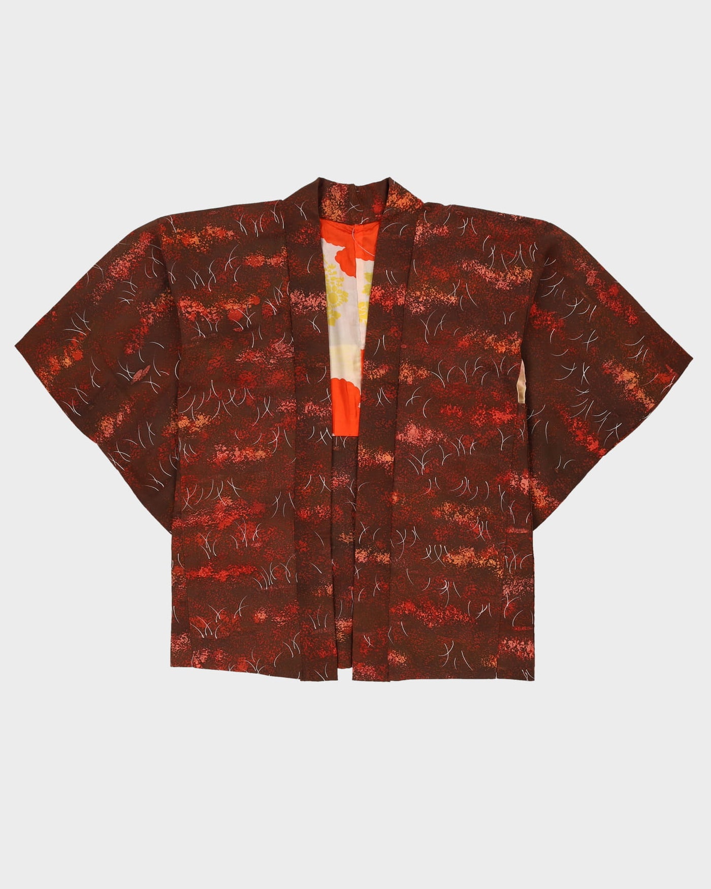 Vintage 1950s Orange Patterned Haori Kimono - M / L