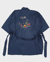 Vintage 60s Silver Lake Navy Kimono Robe - S