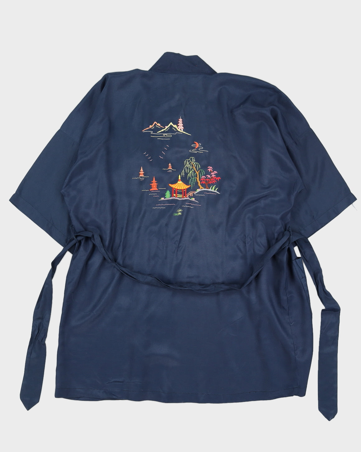 Vintage 60s Silver Lake Navy Kimono Robe - S