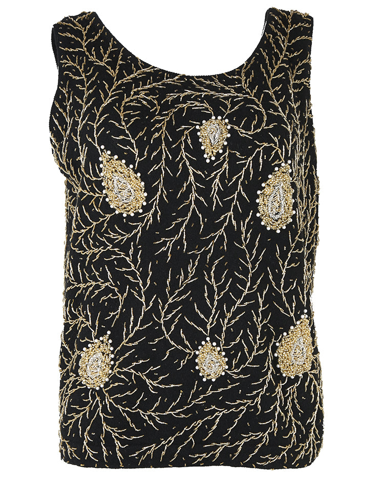 60s Golden Vine Beaded Knit Vest