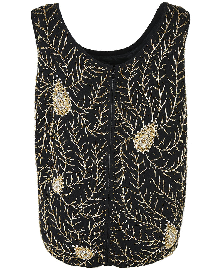 60s Golden Vine Beaded Knit Vest -