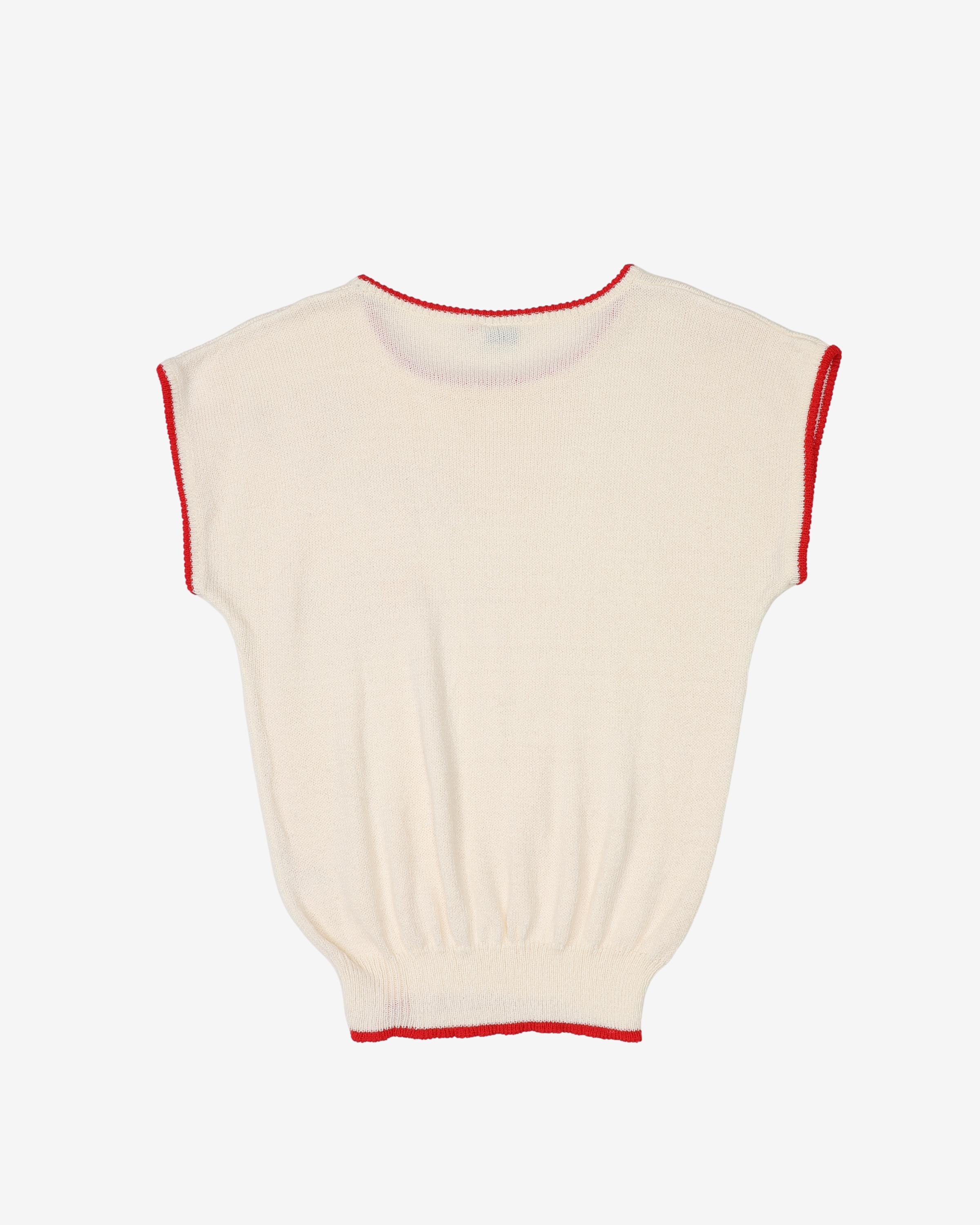 1990s flower applique knitted top - S