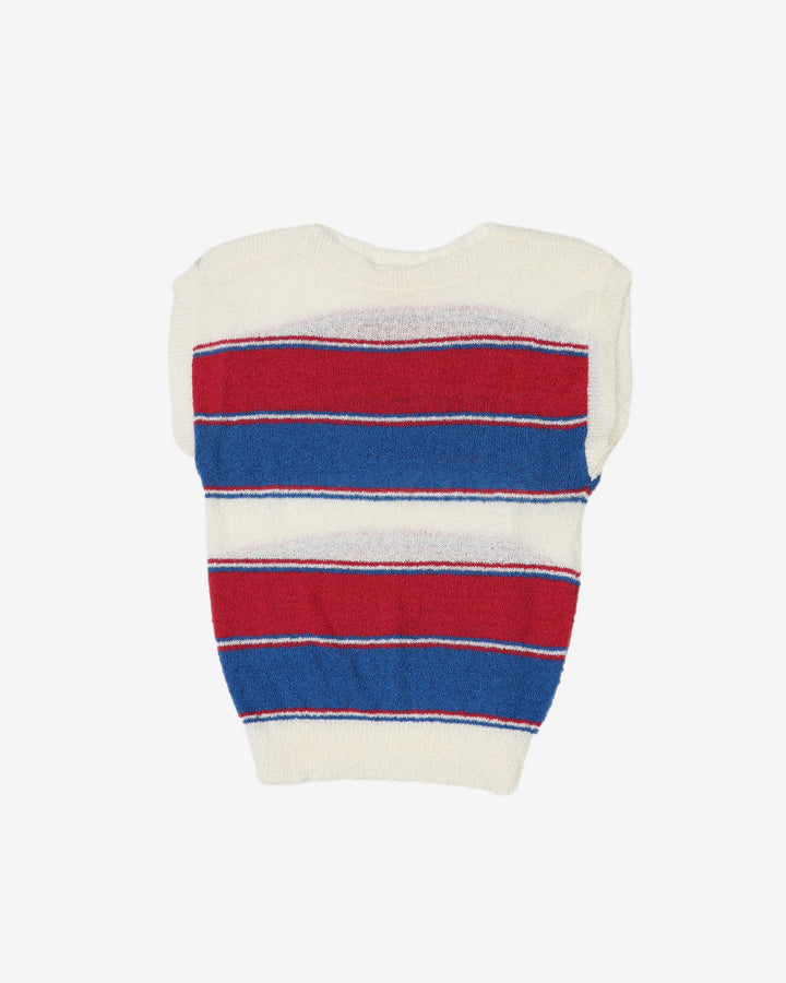 1990s blue and white striped knitted top - XS