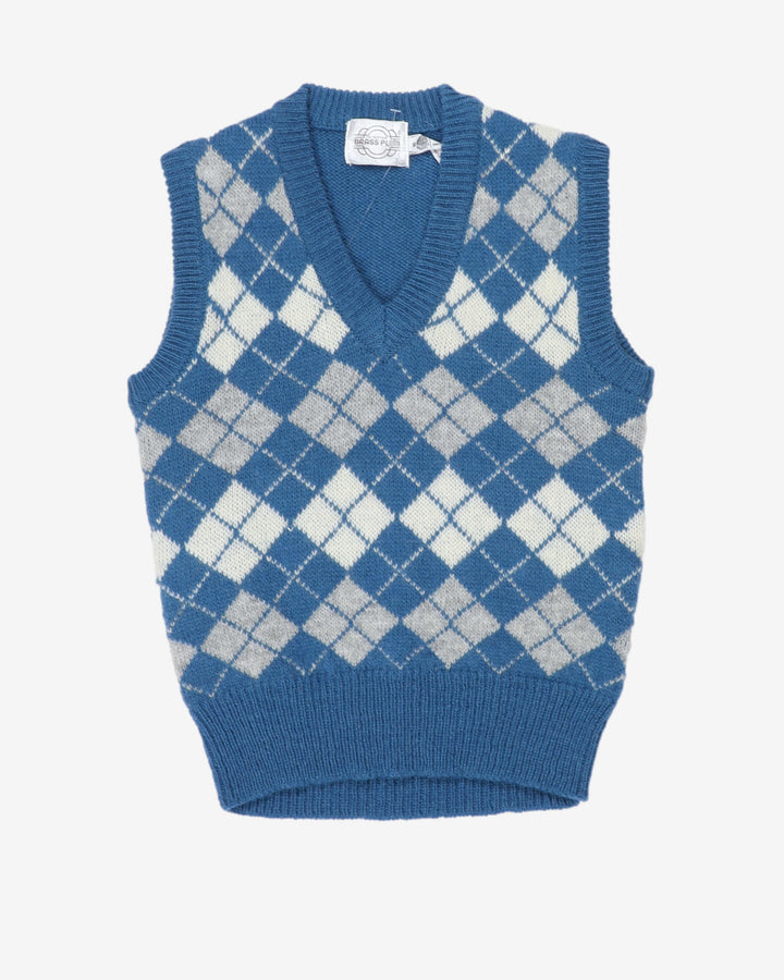 Nordstrom Blue Argyle Check Knit Vest Top - XS