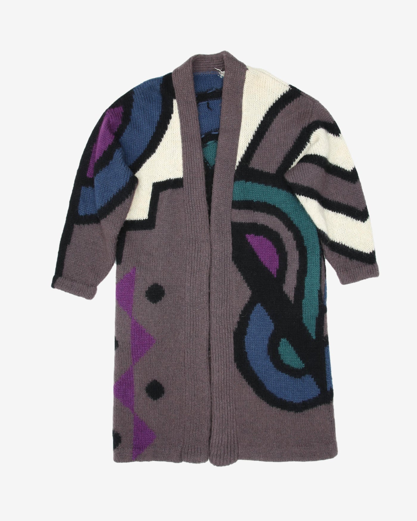 1990s Patterned Kitted Long Coat Cardigan