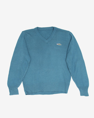 Vintage Blue V-neck Knitted Jumper