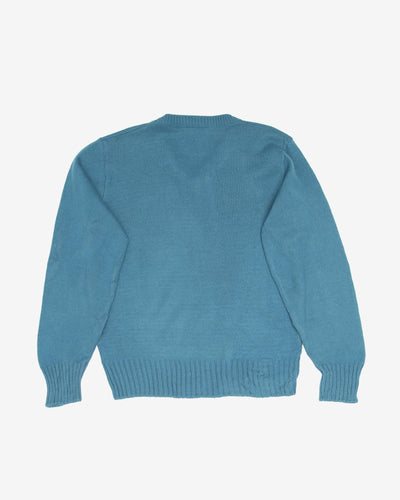 Vintage Blue V-neck Knitted Jumper