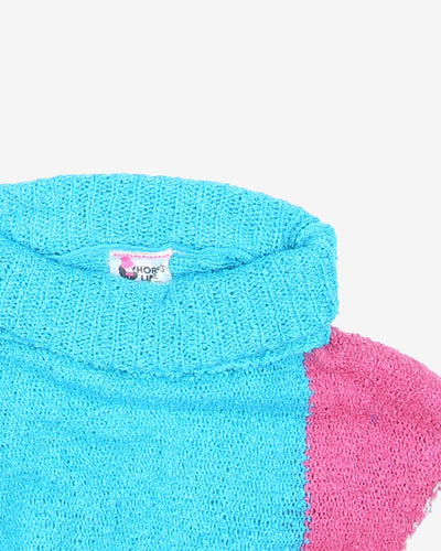 1980s Batwing Sleeve Block Colour Roll Neck Jumper