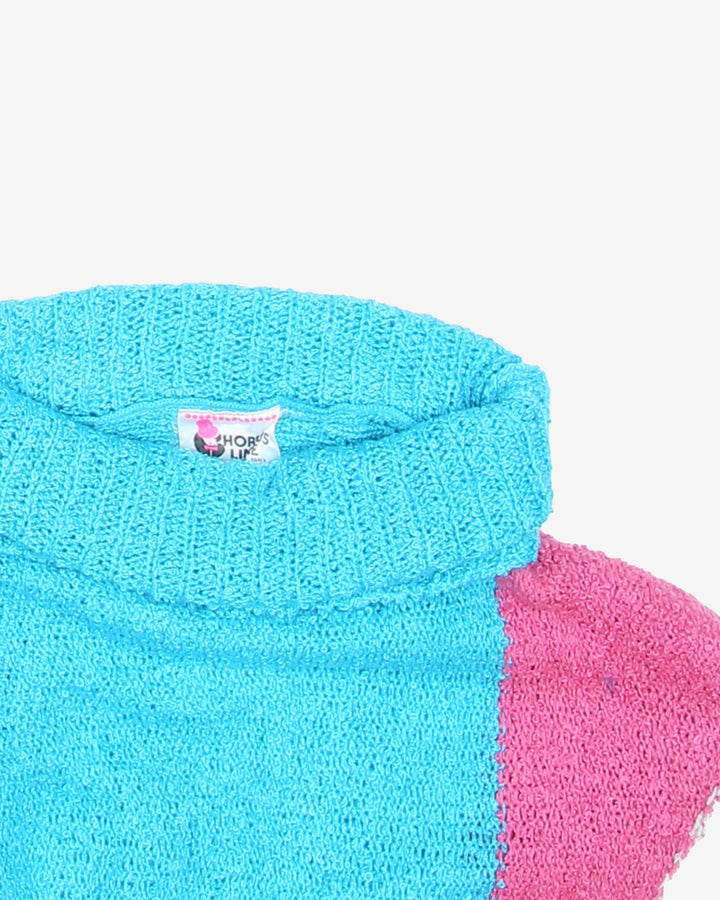 1980s Batwing Sleeve Block Colour Roll Neck Jumper