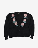 Black Floral Embroidered With Pockets Cardigan