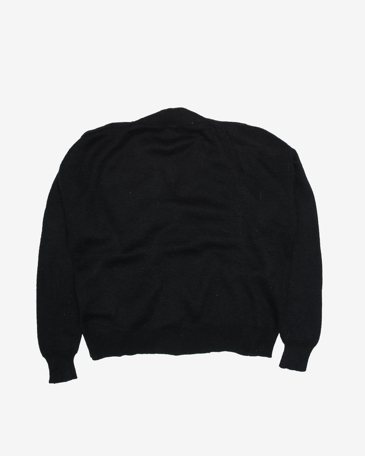 Black Floral Embroidered With Pockets Cardigan