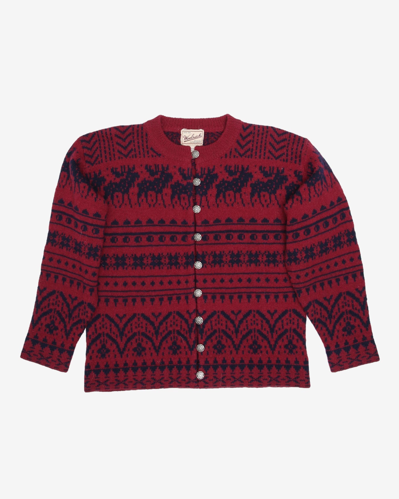 Woolrich Blue And Maroon Knitted Patterned Cardigan - M