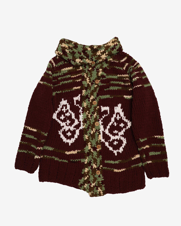 Chunky Velvet Knit Patterned Cardigan - M