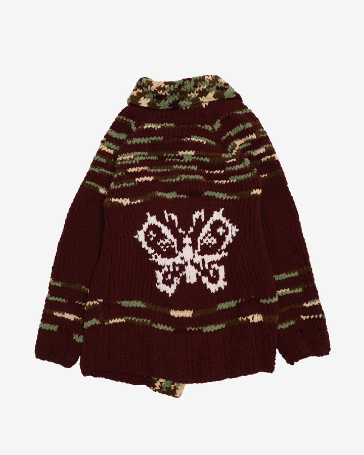 Chunky Velvet Knit Patterned Cardigan - M