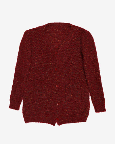 Hand knitted Burgundy Metallic Cardigan - M