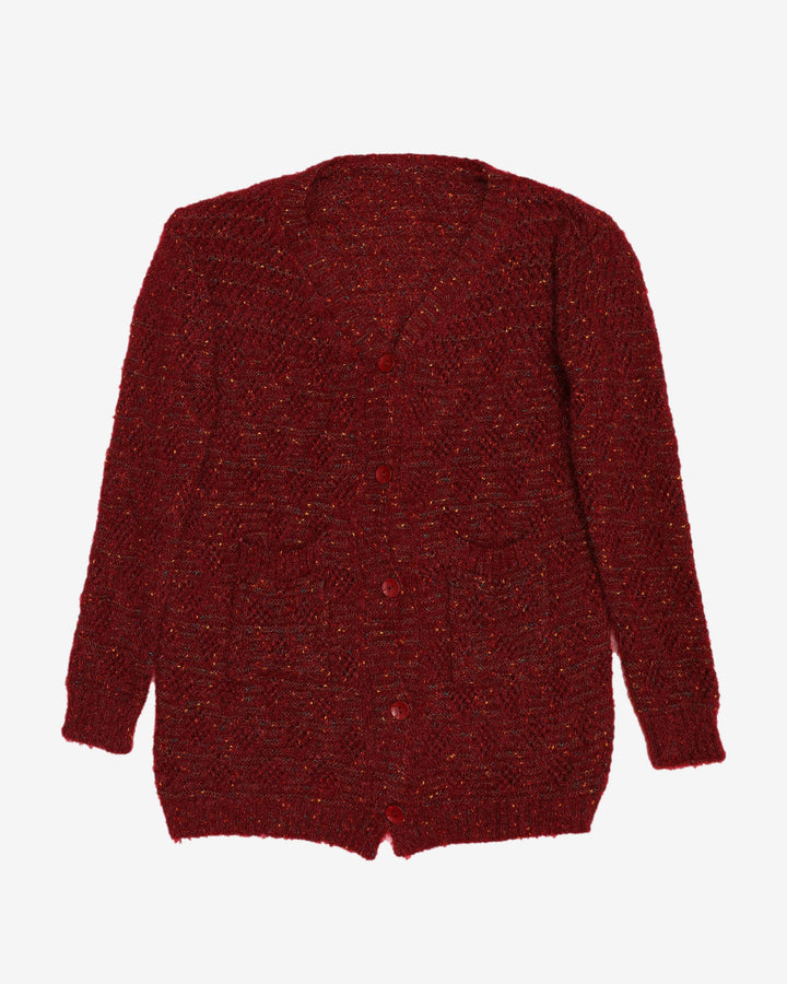 Hand knitted Burgundy Metallic Cardigan - M